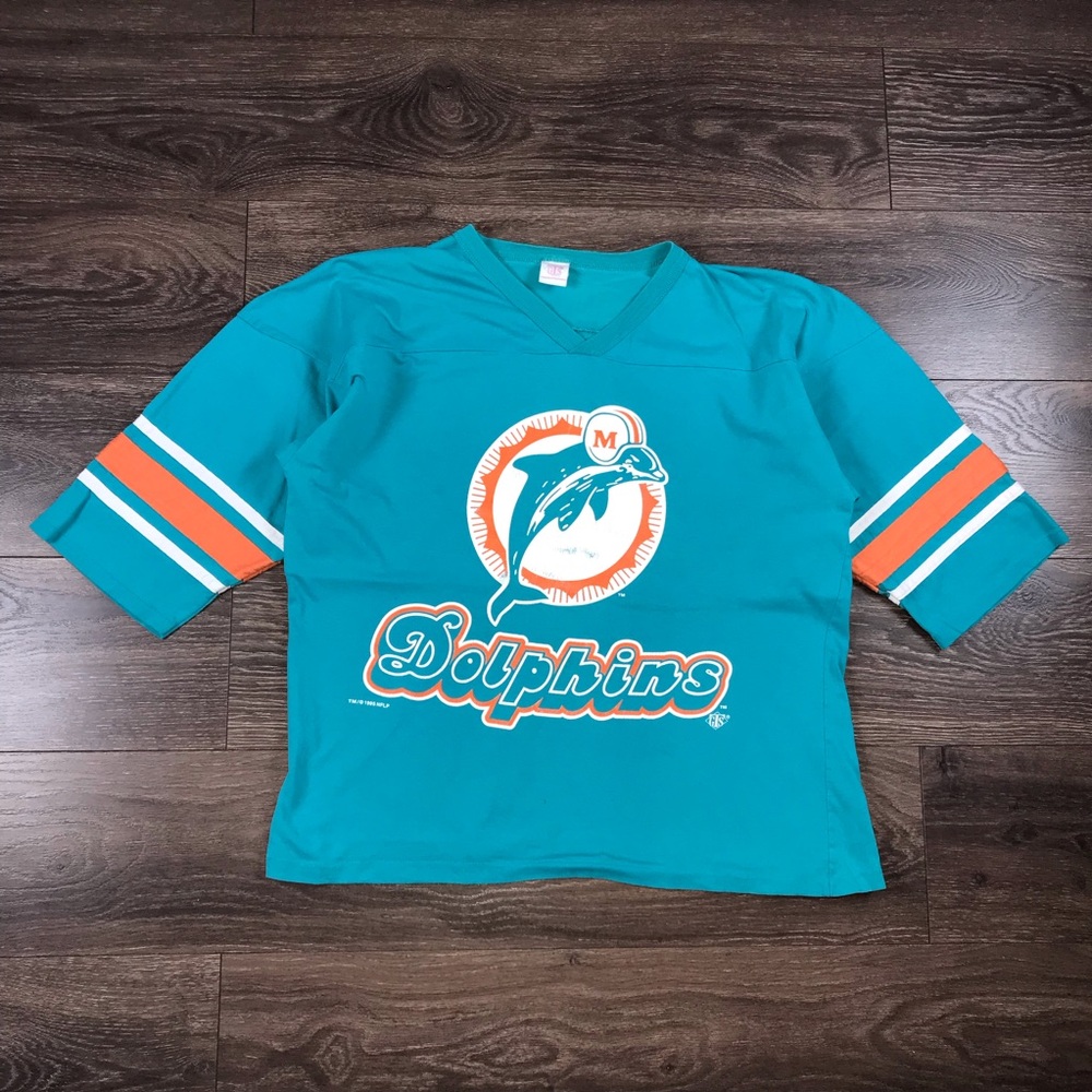GTS Miami Dolphins Men’s Vintage 90’s Aqua NFL Sports Team V-Neck T-Shirt Sz XL